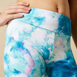 Girls' High-Waist Gym Leggings  - Turquoise Print