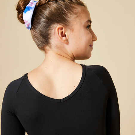 Girls' Gym Long-Sleeved Leotard 500 - Black