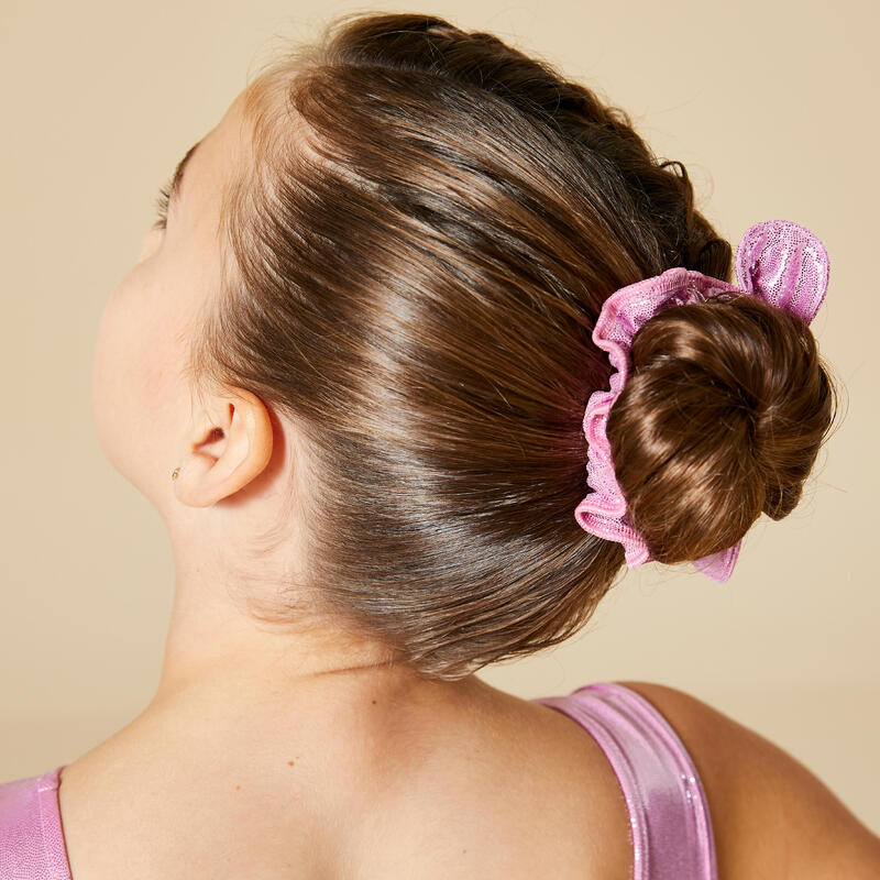 Scrunchie met strik voor turnen meisjes roze met glitters