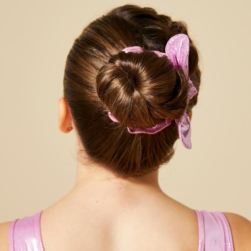 Scrunchie met strik voor turnen meisjes roze met glitters