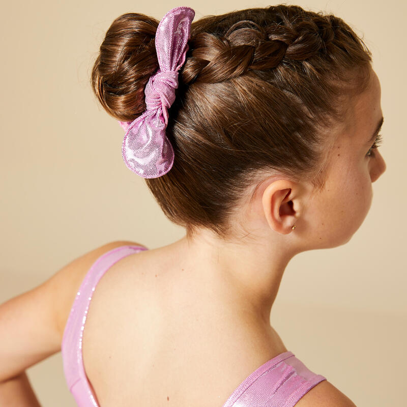 Scrunchie met strik voor turnen meisjes roze met glitters