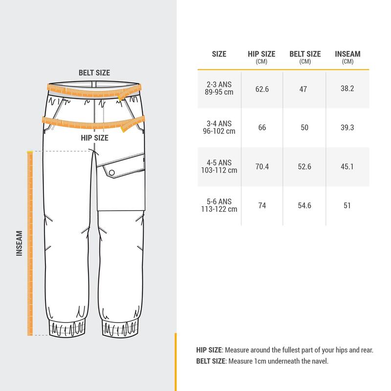 CHILDREN'S WARM WATER REPELLENT HIKING TROUSERS - SH100 X-WARM - AGE 2-6