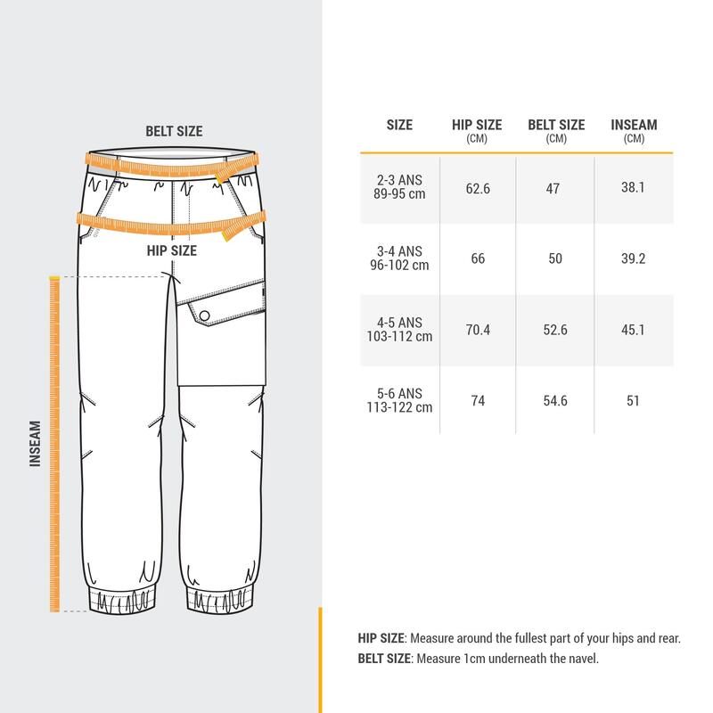 CHILDREN'S WARM WATER REPELLENT HIKING TROUSERS - SH100 X-WARM - AGE 2-6