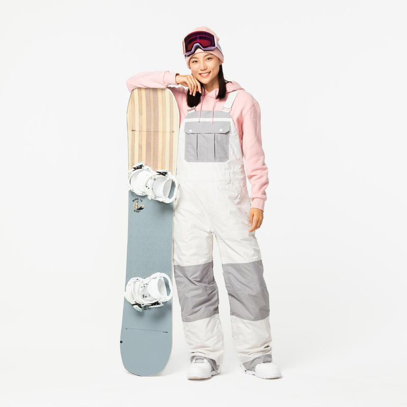 成人寬鬆防水單板滑雪吊帶褲 SNB 500－米色