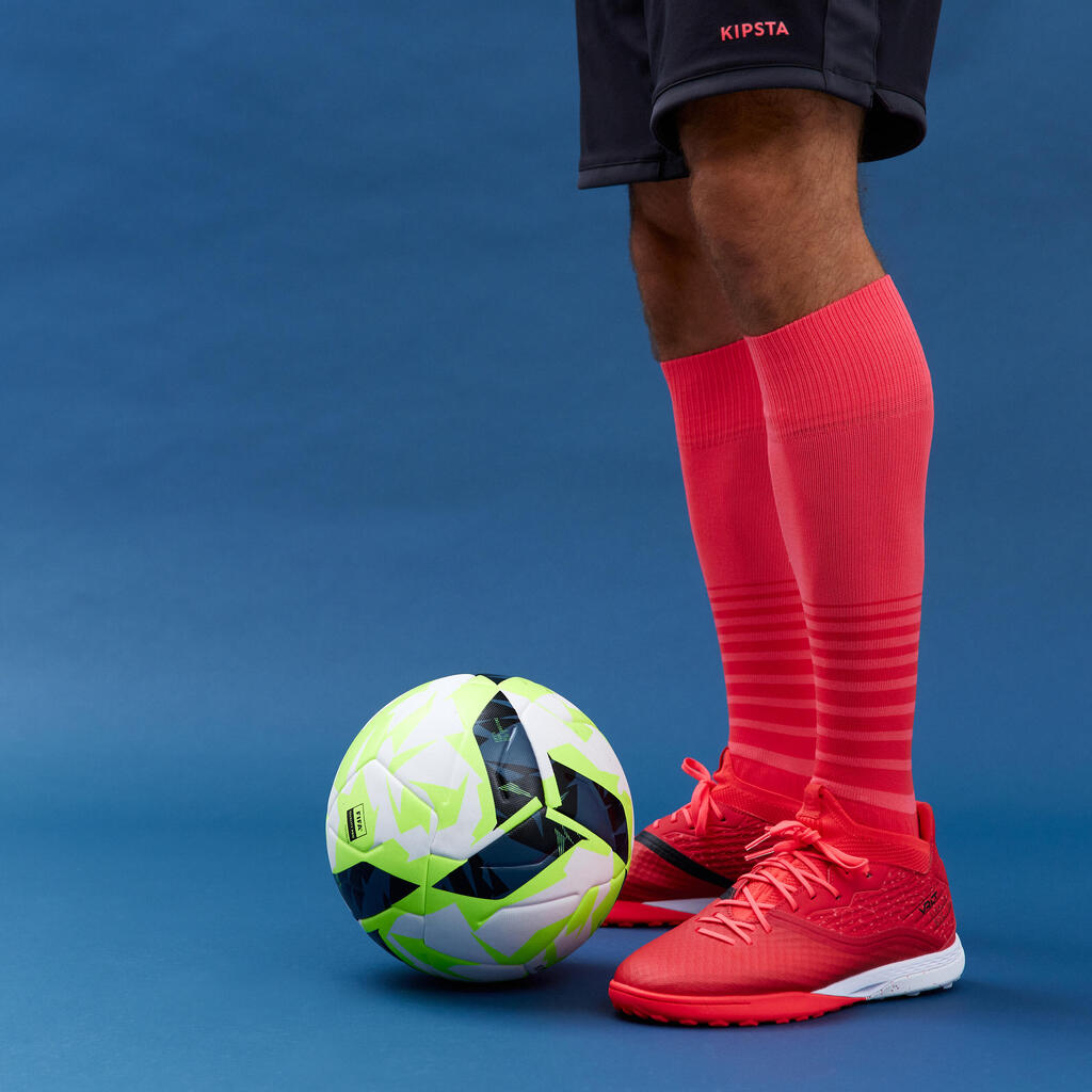 Nogometne čarape Viralto Solo ružičaste s crvenim prugama