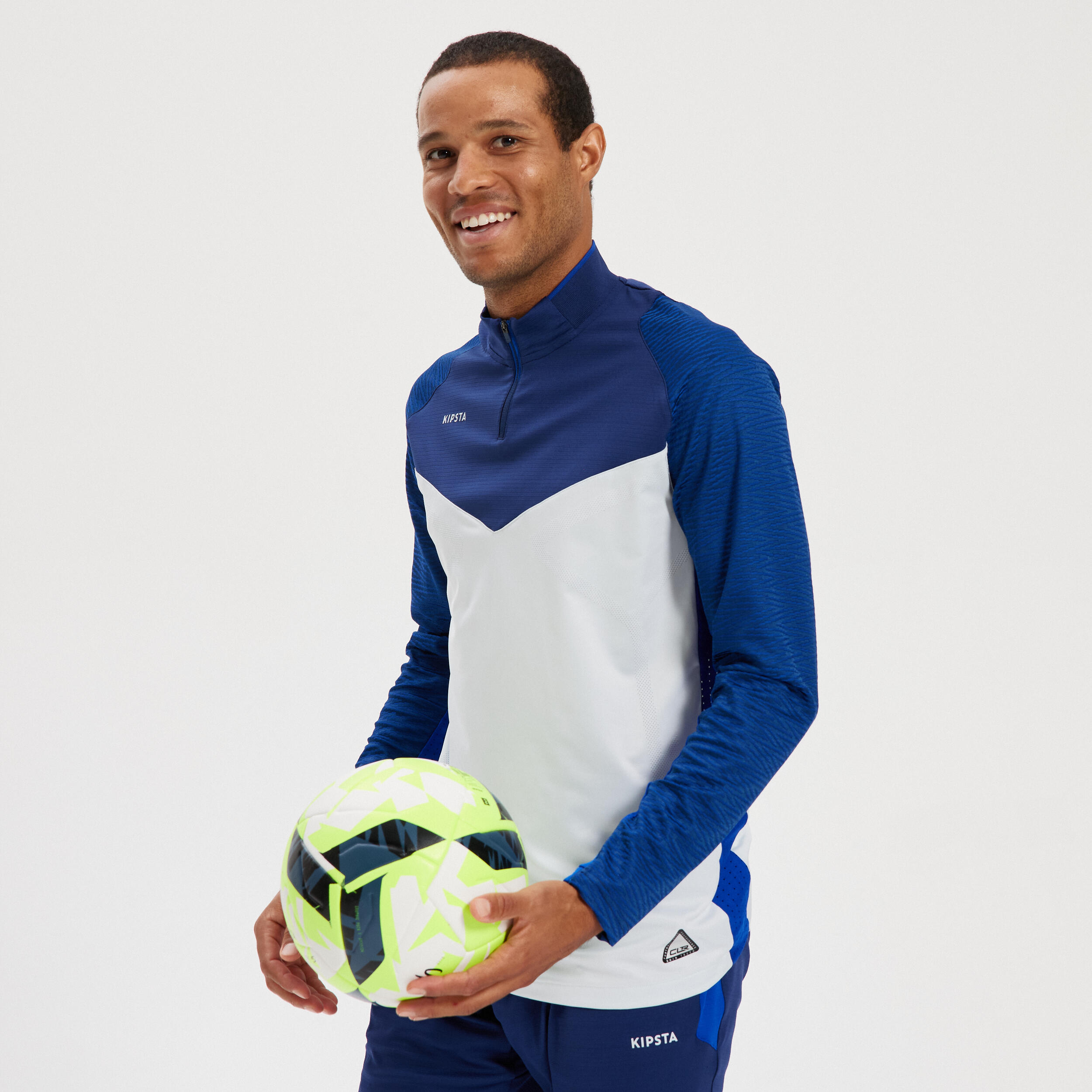 Trainingsshirt met halve rits voor voetbal CLR blauw en grijs 8/15