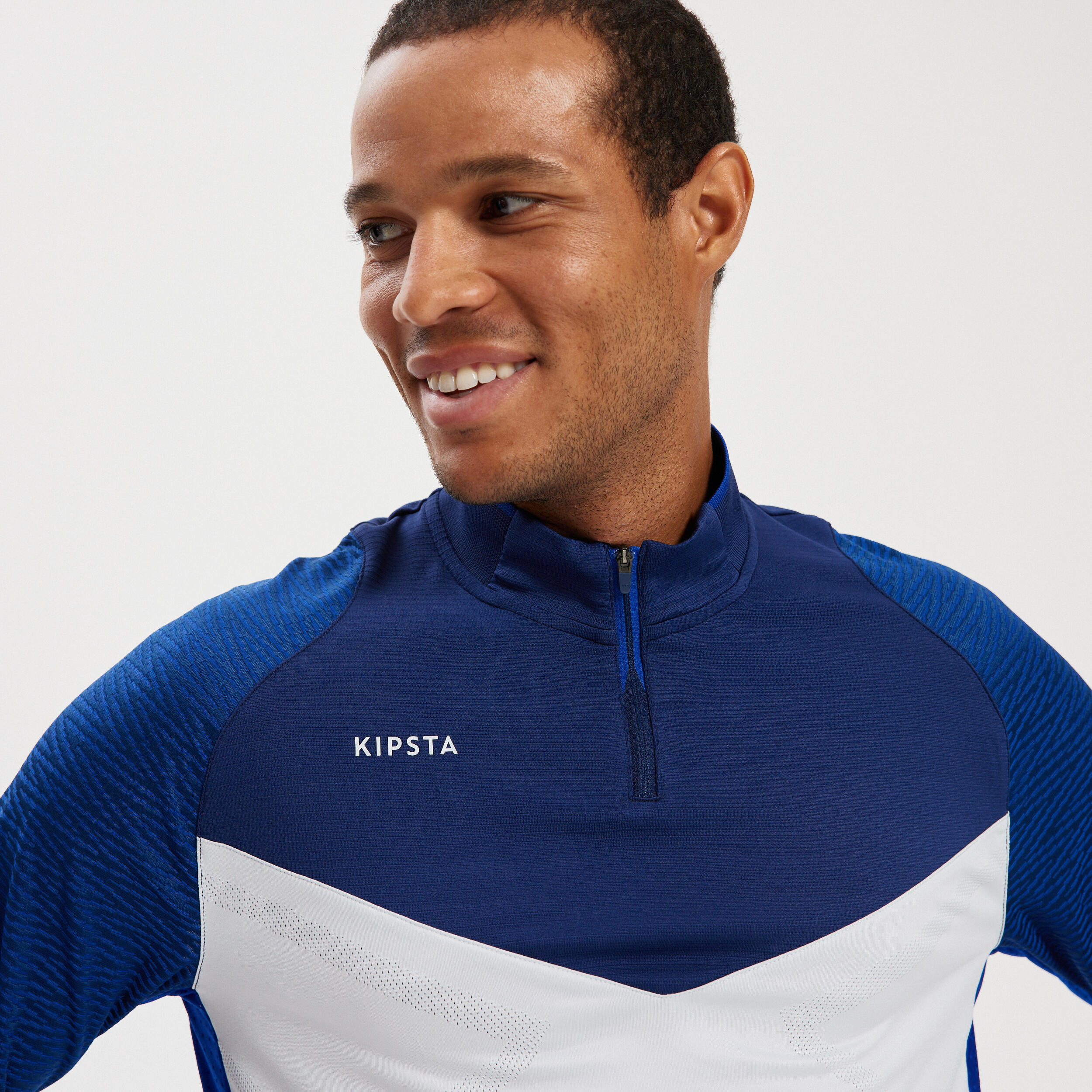 Trainingsshirt met halve rits voor voetbal CLR blauw en grijs 7/15