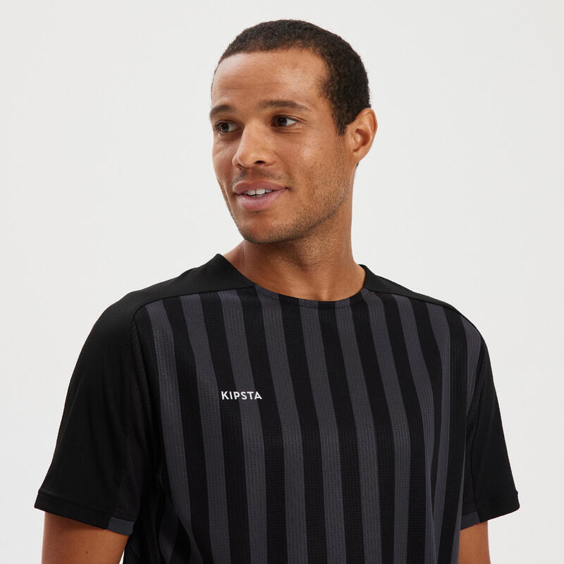 Kids' Short-Sleeved Football Shirt Viralto Solo Classic - Black / Grey Stripes