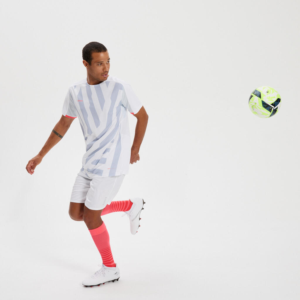 MAILLOT DE FOOTBALL ADULTE MANCHES COURTES VIRALTO AQUA BLANC, GRIS & MARINE
