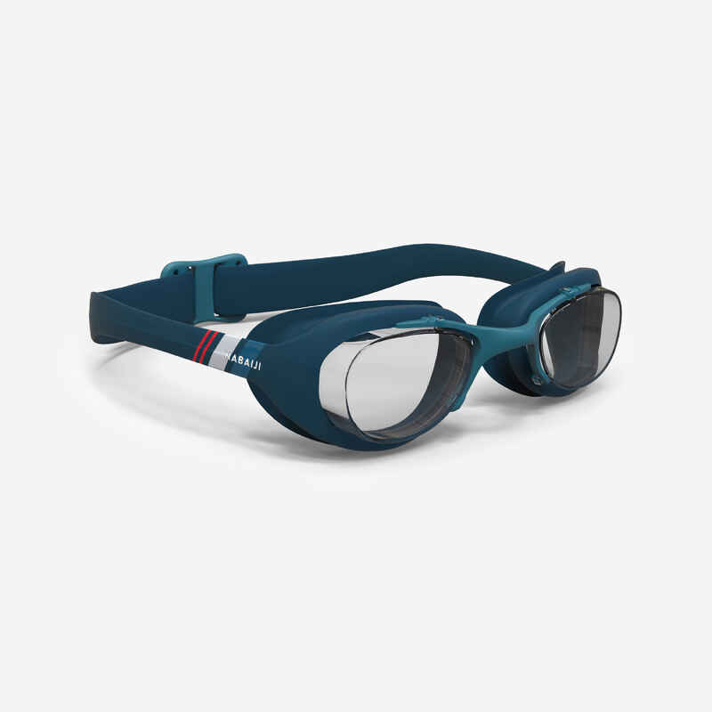 XBASE 100 PRINT ADULT SWIMMING GOGGLES - CLEAR LENSES - NAVY BLUE RED XBASE 100 PRINT ADULT SWIMMING GOGGLES - CLEAR LENSES - NAVY BLUE RED