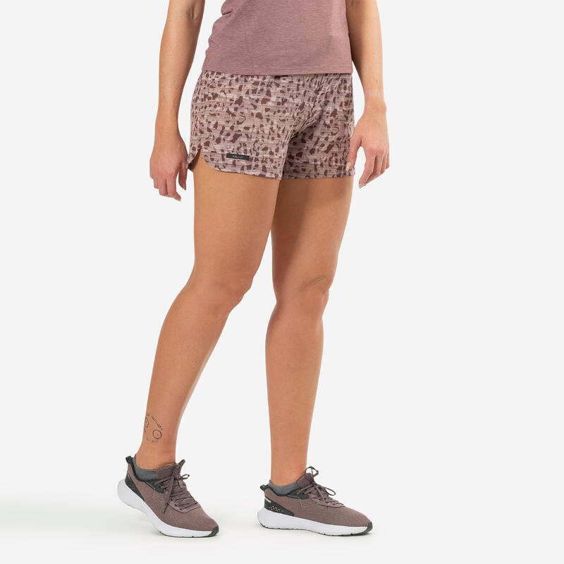 Pantaloncini running donna DRY marroni con stampa