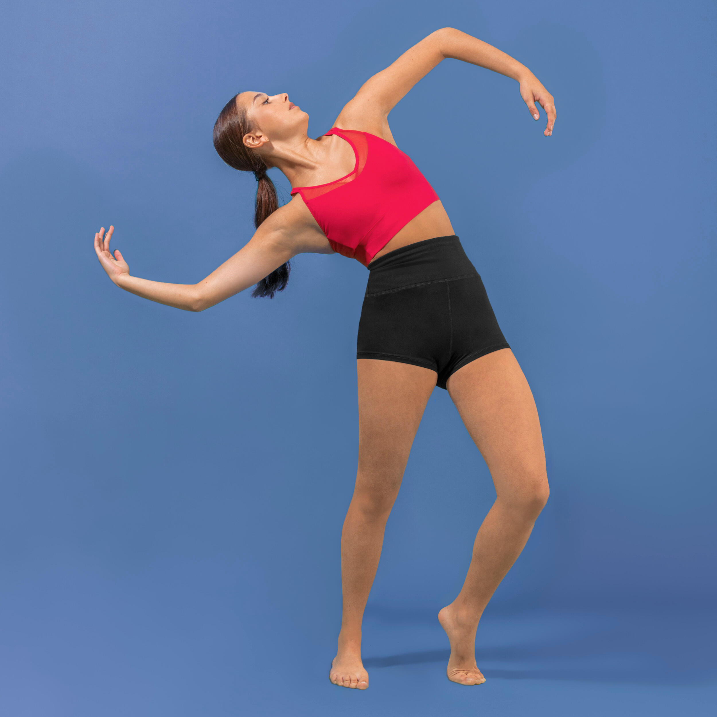 Women's Modern Dance Two-Fabric Removable-Pad Sports Bra - Raspberry 7/9
