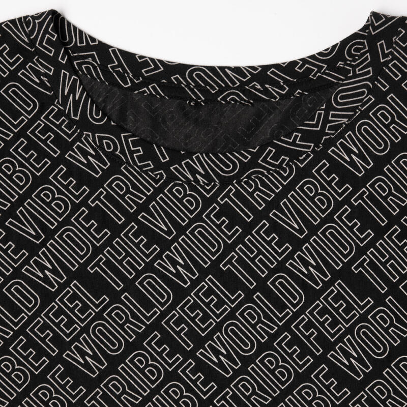 Cropped T-shirt voor streetdance dames zwart met print