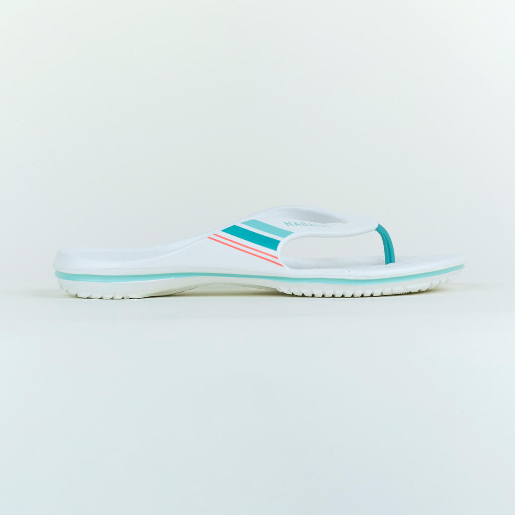 Women’s pool flip-flops Tonga 500 white blue line