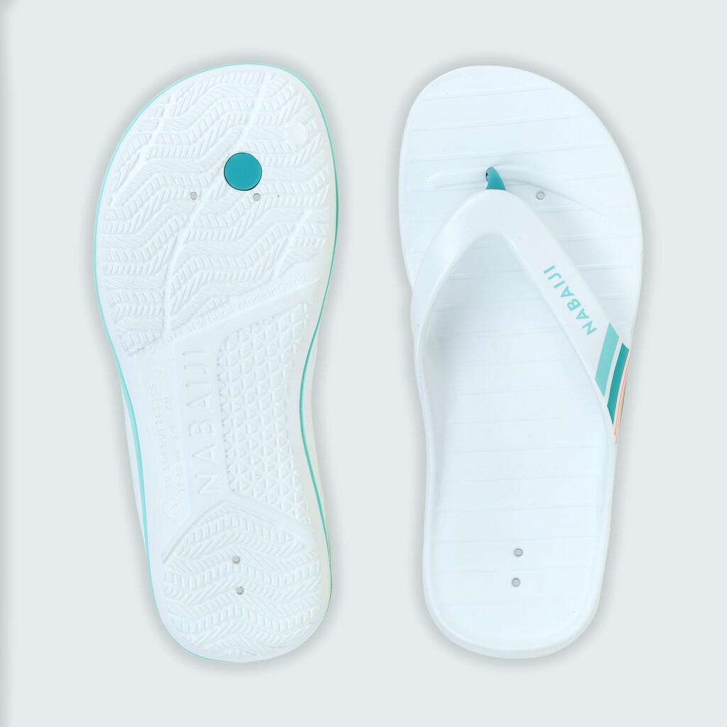 Women’s pool flip-flops Tonga 500 white blue line