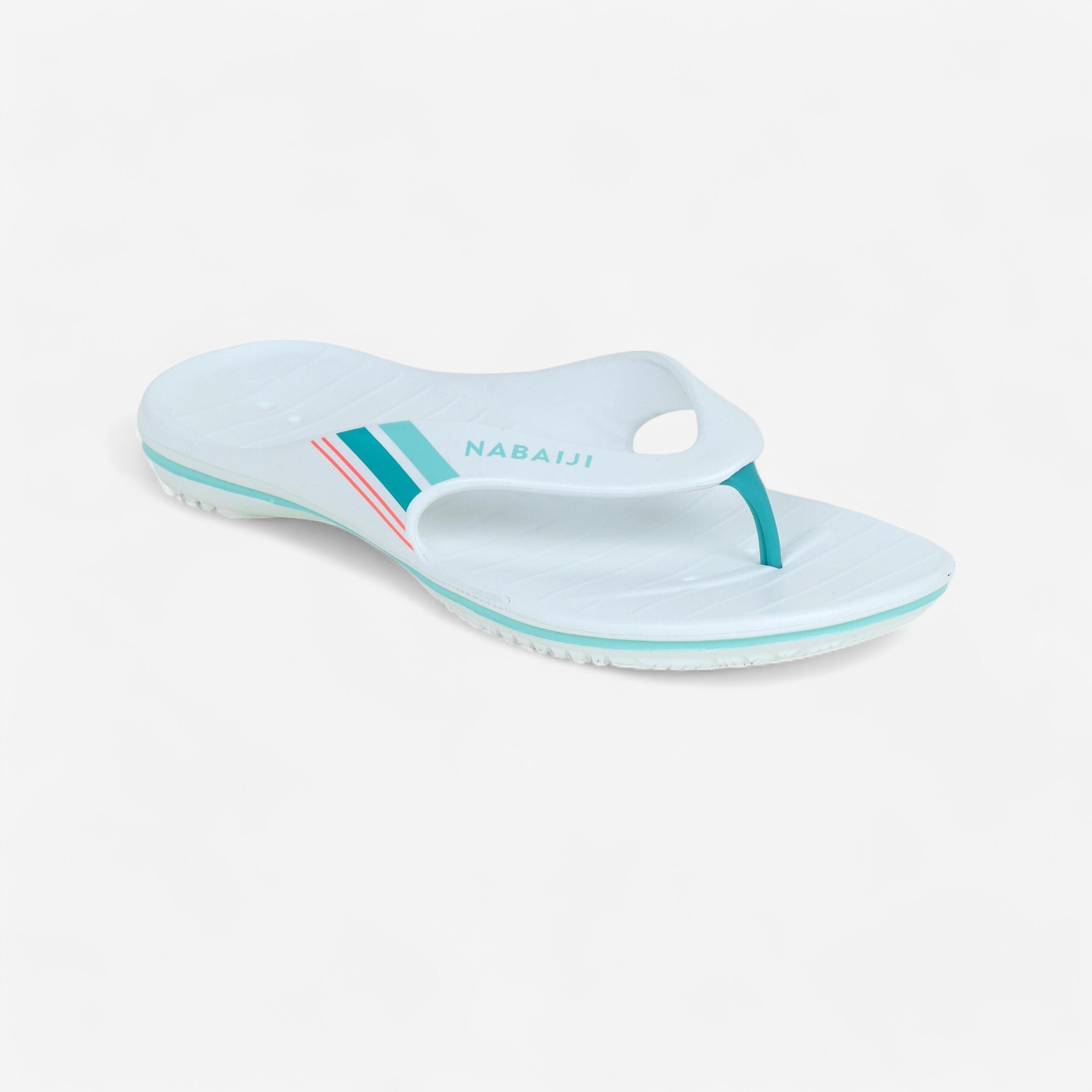 Women’s pool flip-flops Tonga 500 white blue line 1/3