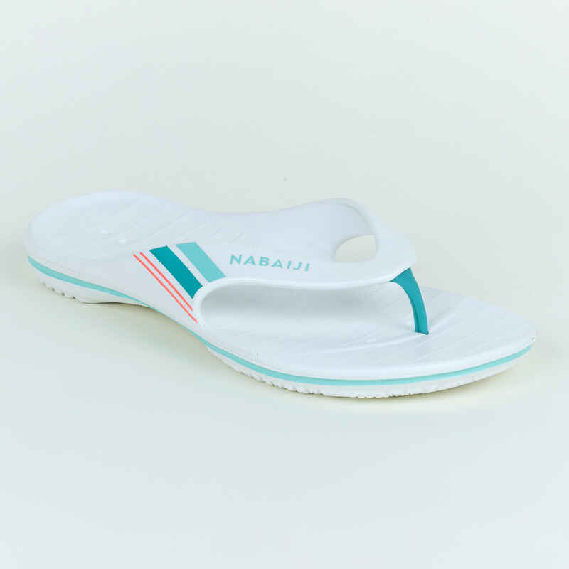 Women’s pool flip-flops Tonga 500 white blue line