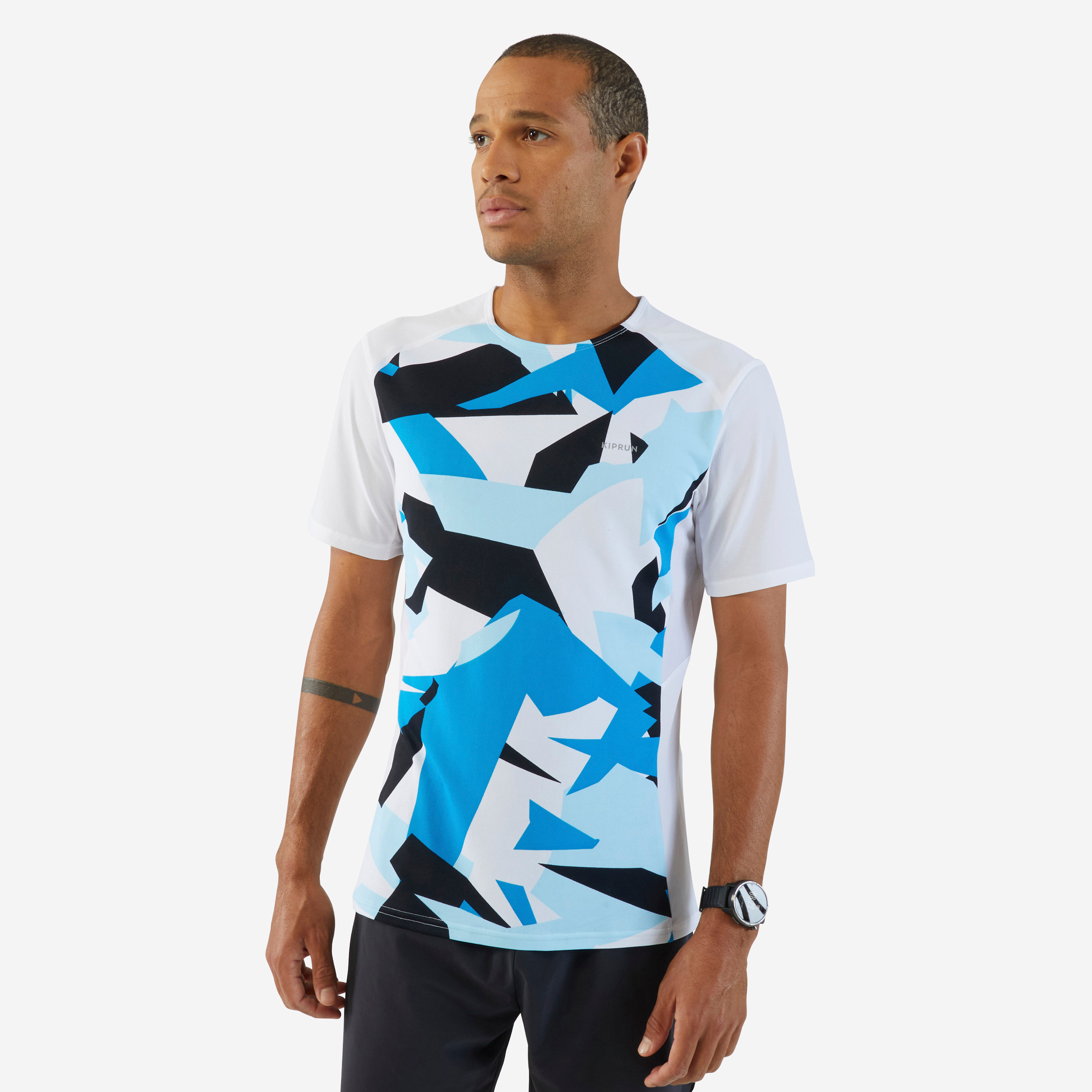 T-shirt running respirant Homme - KIPRUN LIGHT BLANC ET BLEU