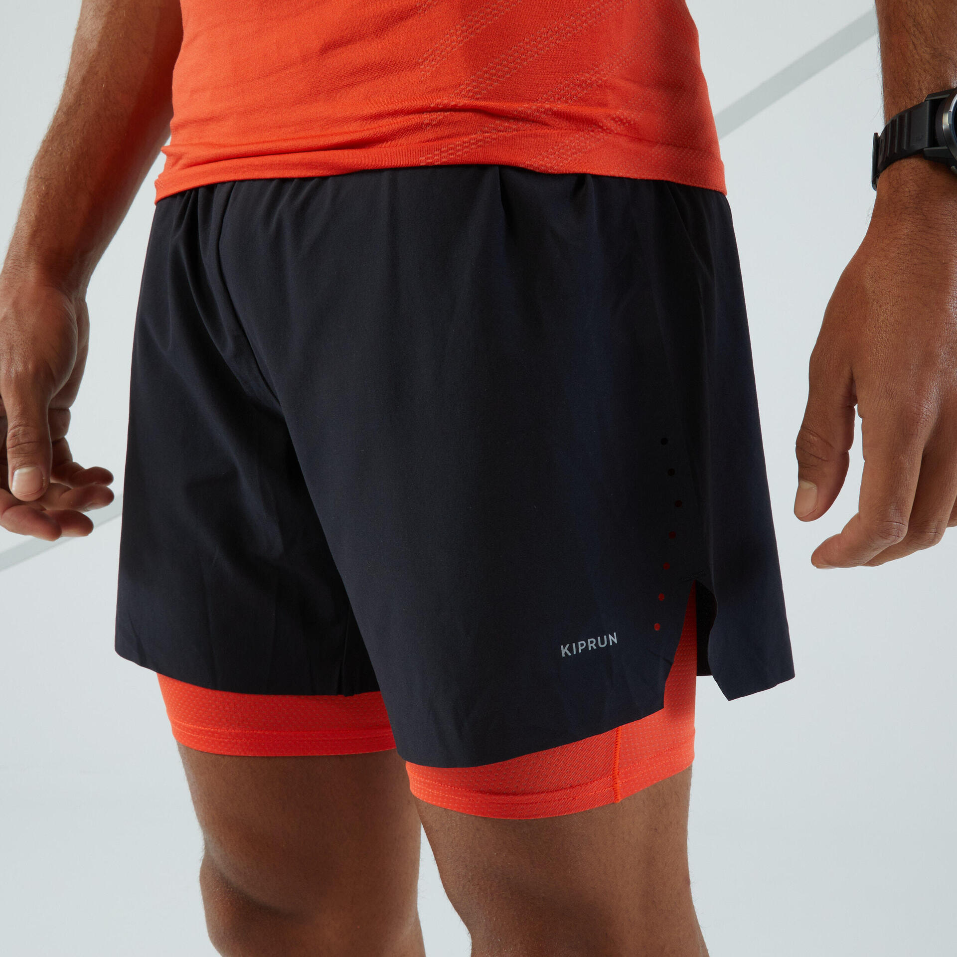 Men's Running 2in1 Tight Shorts Kiprun black red