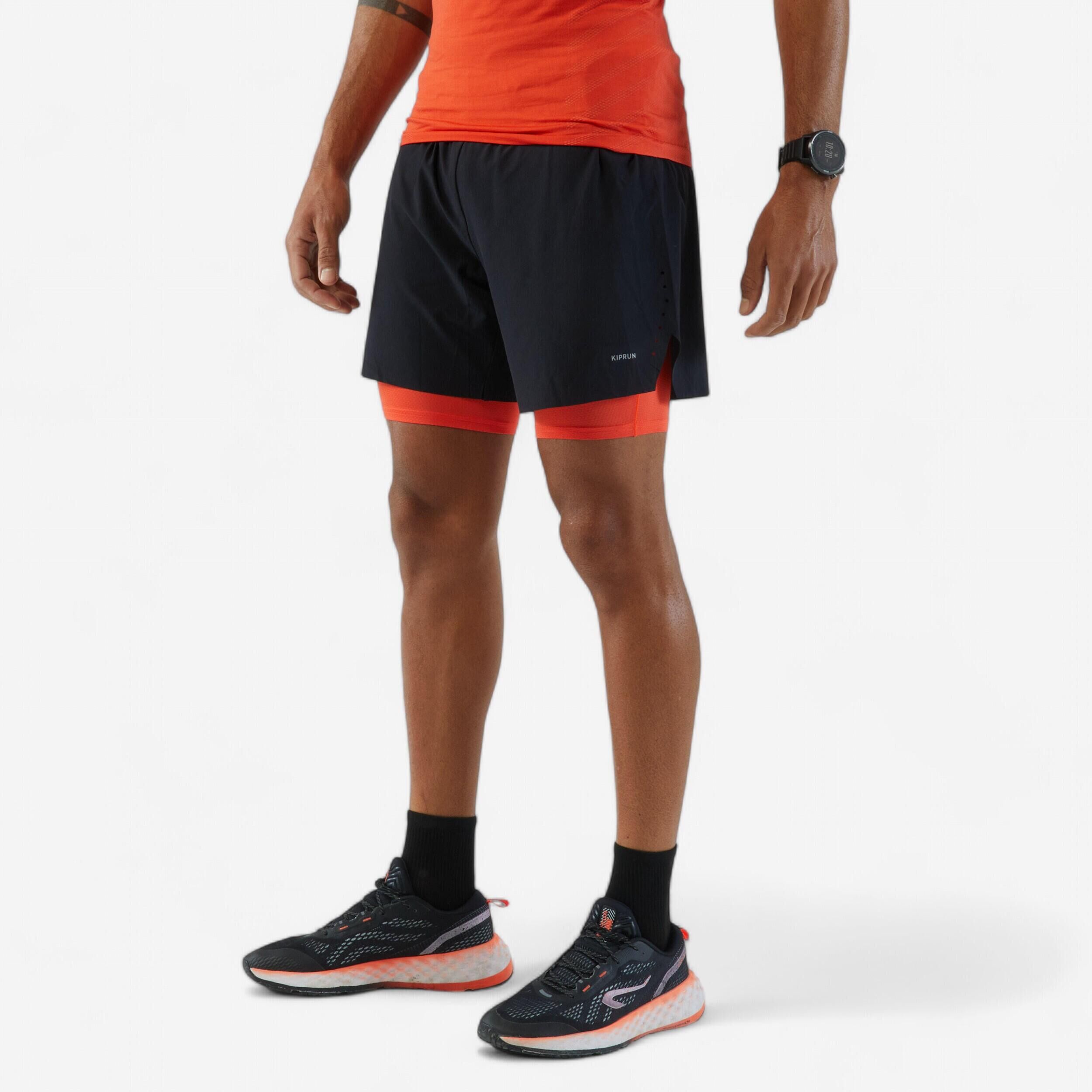 KIPRUN Men's Running 2-in-1 Tight Shorts Kiprun - black red