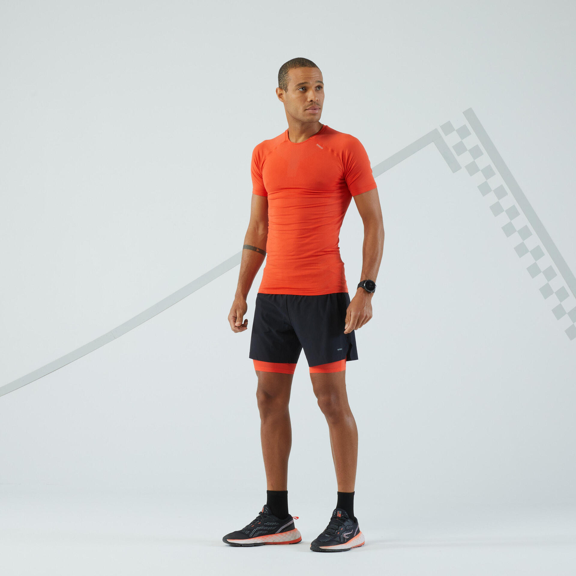 Men's Running 2in1 Tight Shorts Kiprun black red