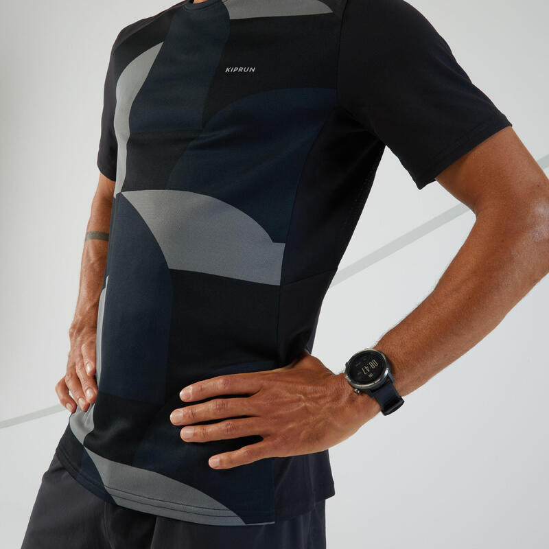 Camiseta de running transpirable Hombre - KIPRUN 900 LIGHT Negro y gris carbono 