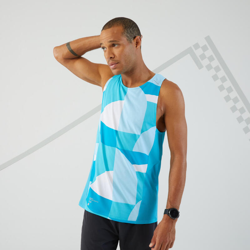 KIPRUN LIGHT MEN'S BREATHABLE RUNNING TANK TOP - BLUE/WAVE