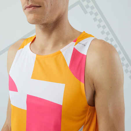 KIPRUN LIGHT MEN'S BREATHABLE RUNNING TANK TOP-MANGO/WAVE