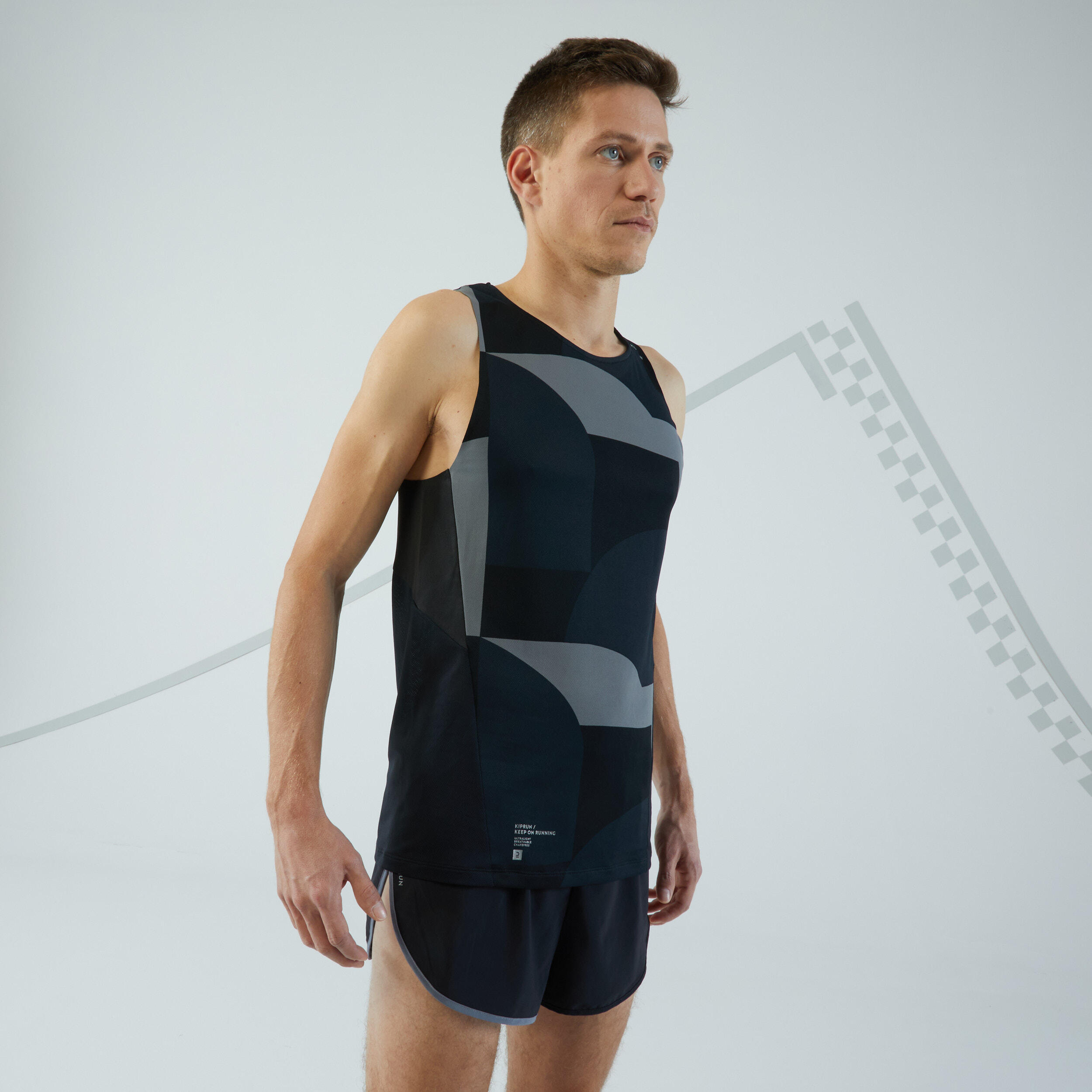 KIPRUN LIGHT MEN'S BREATHABLE RUNNING TANK TOP-BLACK/WAVE 4/10