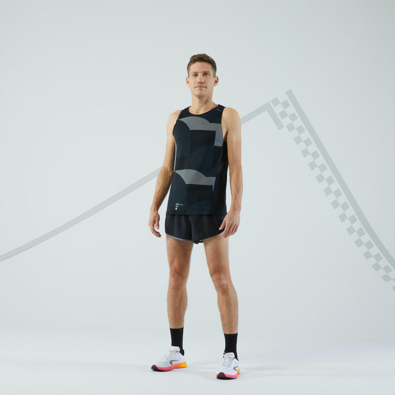 Ademend hardloopsinglet voor heren Light zwart golven