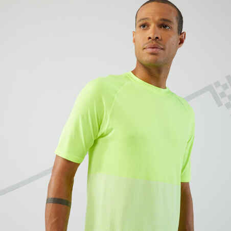 CAMISETA RUNNING HOMBRE TRANSPIRABLE KIPRUN CARE AMARILLO 