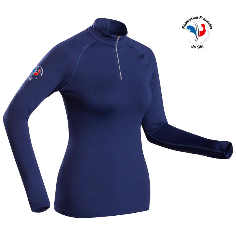 Sous-vêtement thermique de ski Femme 500 FFS 1/2 zip haut - bleu marine