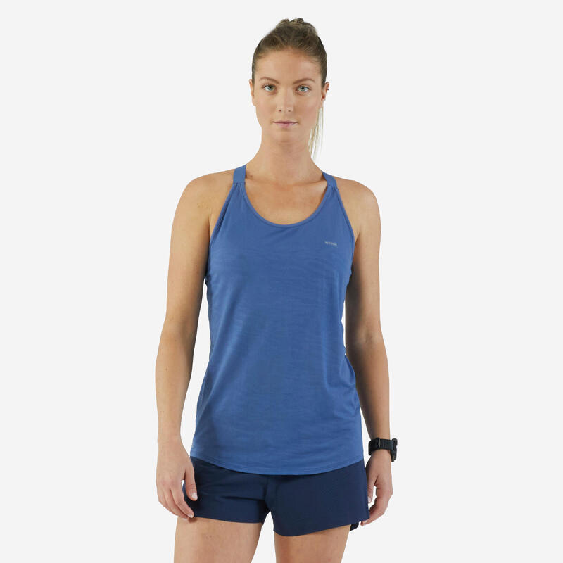 Débardeur running avec brassière intégrée Femme - KIPRUN CARE bleu orage