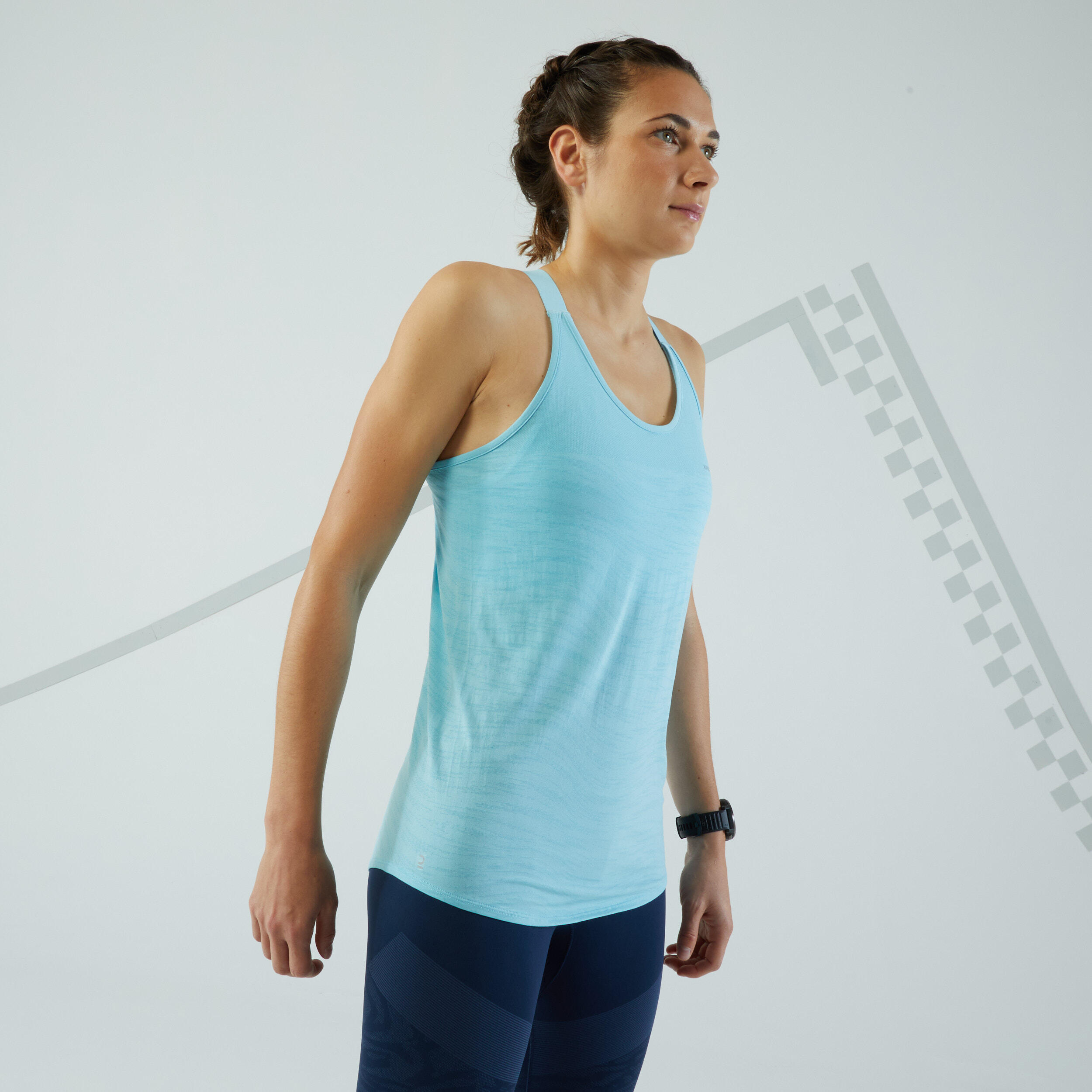 Women's Running Tank Top with Built-in Bra - KIPRUN Run 500 Comfort - sky blue 6/7