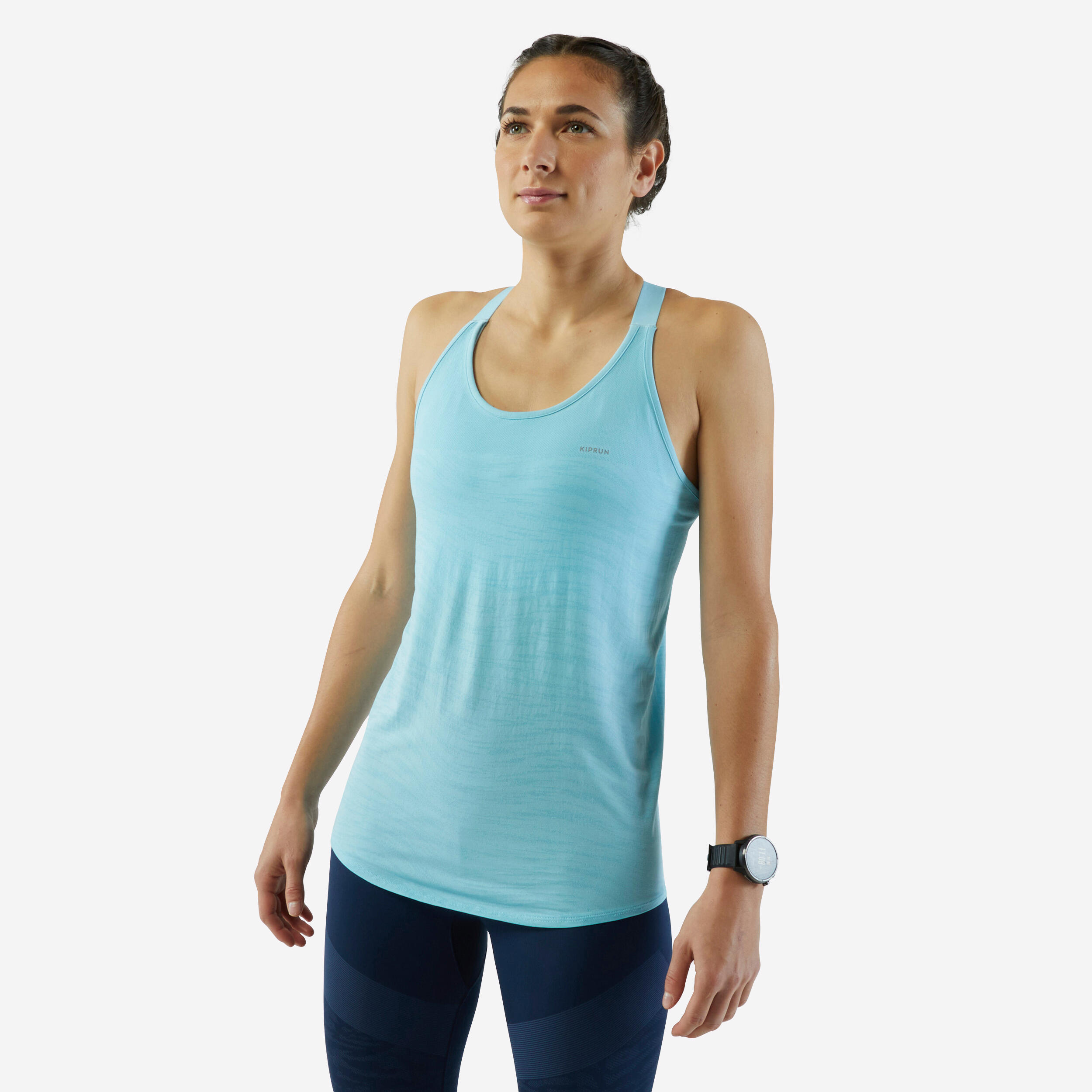 Women's Running Tank Top with Built-in Bra - KIPRUN Run 500 Comfort - sky blue 1/7