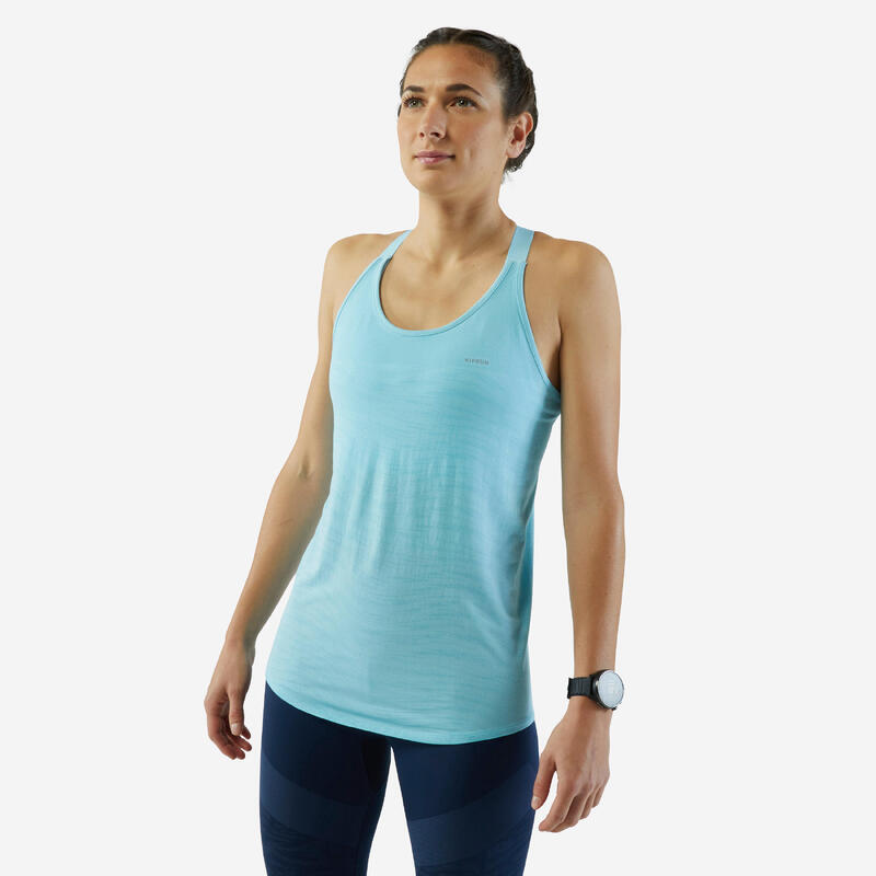 Débardeur running avec brassière intégrée Femme - KIPRUN Run 500 Conf bleu ciel