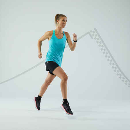 Women's Running Tank Top with Built-in Bra - KIPRUN Run 500 Comfort - turquoise