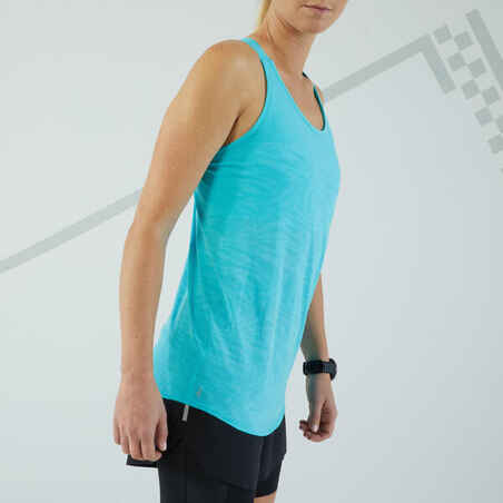 Women's Running Tank Top with Built-in Bra - KIPRUN Run 500 Comfort - turquoise