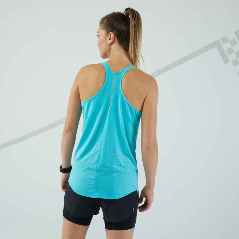 Women's Running Tank Top with Built-in Bra - KIPRUN Run 500 Comfort -  turquoise