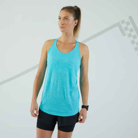 KIPRUN CARE women's running tank top with built-in bra - turquoise -  Decathlon