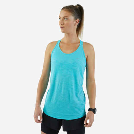 Women's Running Tank Top with Built-in Bra - KIPRUN Run 500 Comfort - turquoise