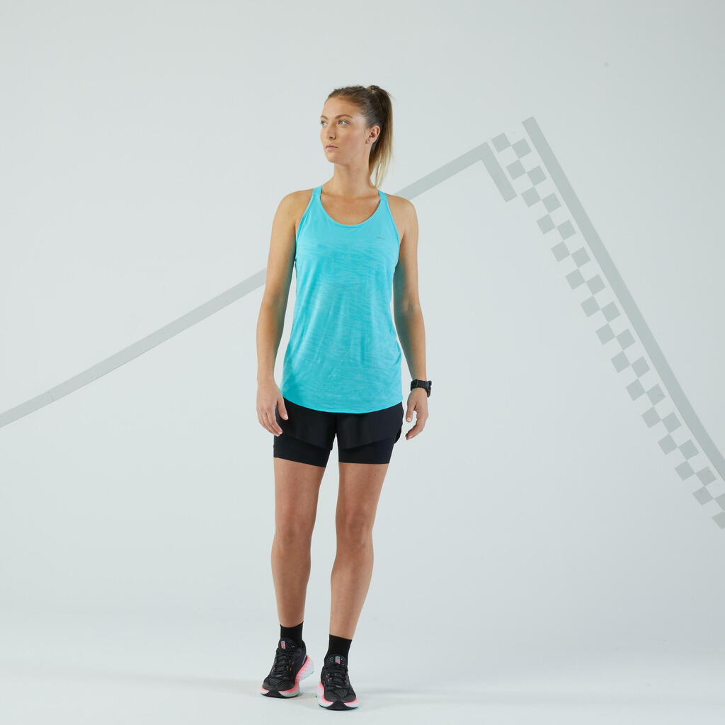 Lauf-Tanktop Damen mit integriertem Bustier - Run 500 Comfort grün