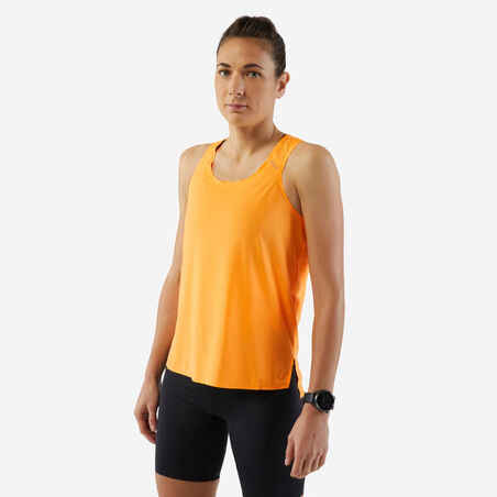 Oranžna ženska tekaška majica brez rokavov RUN LIGHT