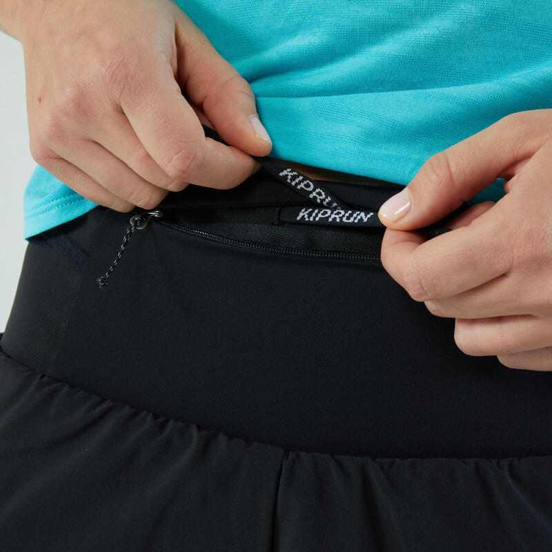 Pantalón corto 2 en 1 running mujer - KIPRUN MARATHON negro