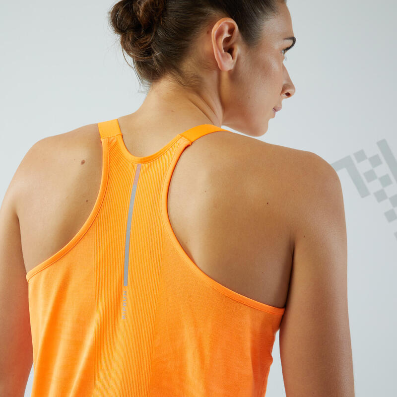 Camiseta sin mangas running sujetador-top integrado Mujer - KIPRUN CARE naranja