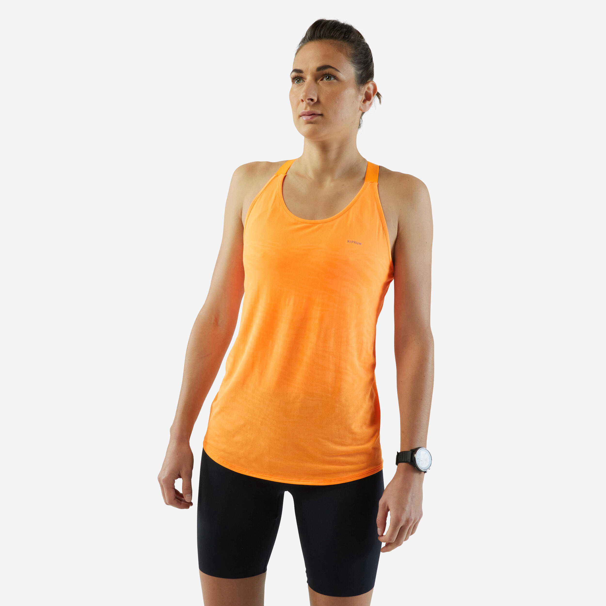 KIPRUN Run 500 women's running tank top with built-in bra - orange 1/5