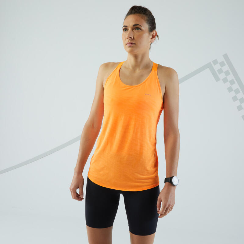 Débardeur running avec brassière intégrée Femme - KIPRUN Run 500 Confort orange