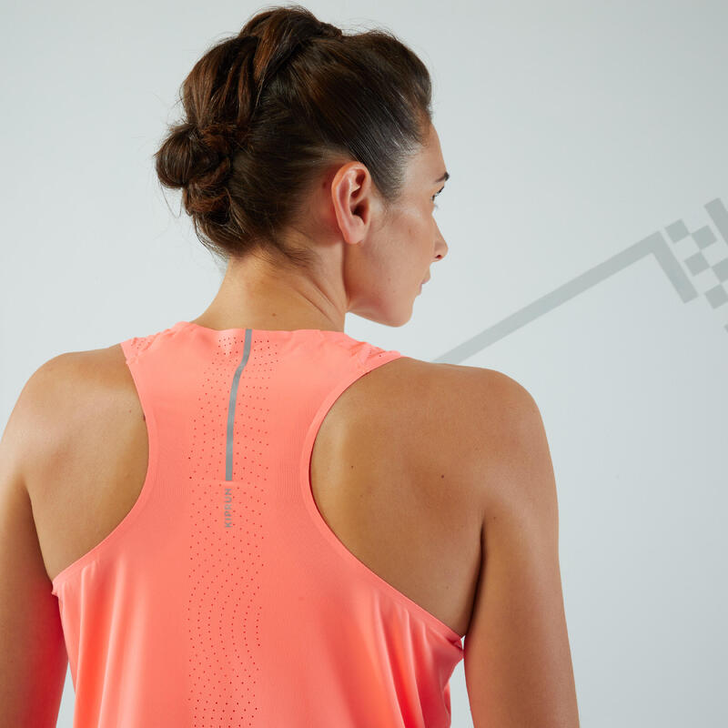 Camiseta sin mangas running Mujer - KIPRUN LIGHT rojo coral