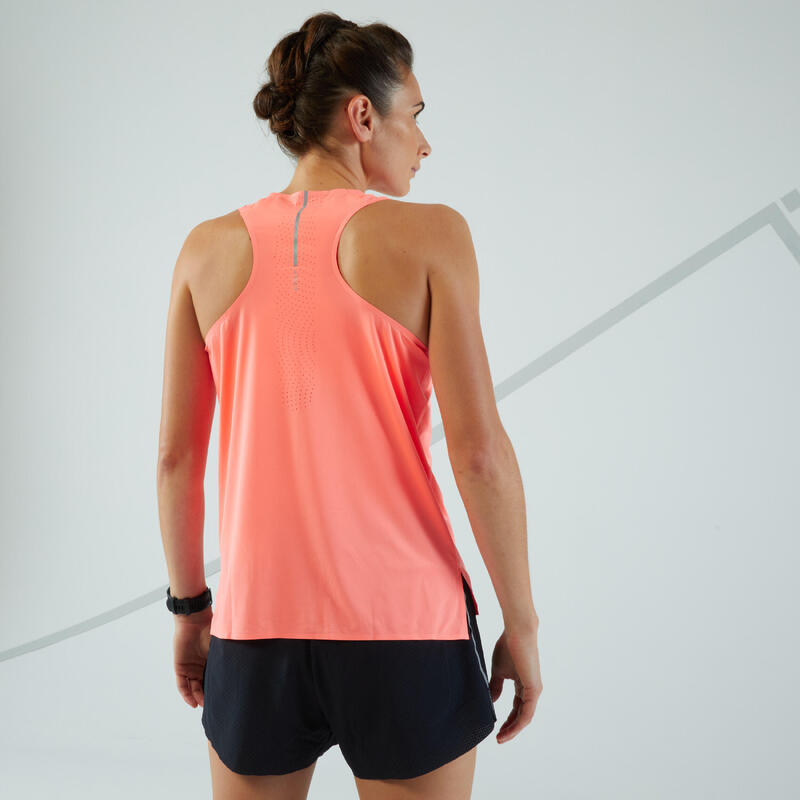 Camiseta sin mangas running Mujer - KIPRUN LIGHT rojo coral
