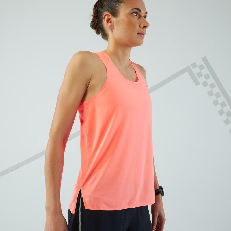 Camiseta sin mangas running Mujer - KIPRUN LIGHT rojo coral